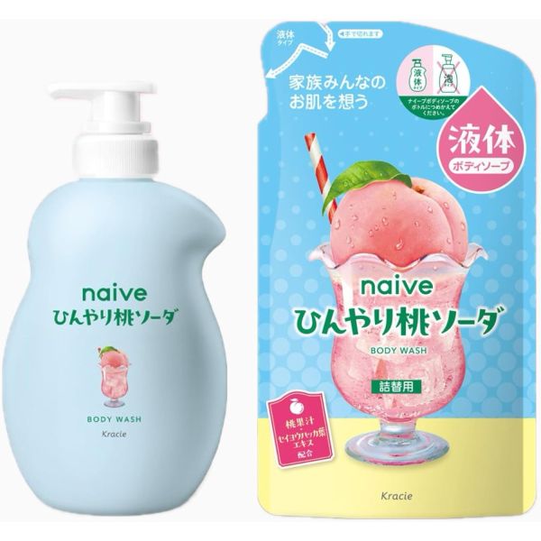 TESOLIFE特搜商城 KRACIE NAIVE BODY SOAP COOL PEACH SODA PUMP