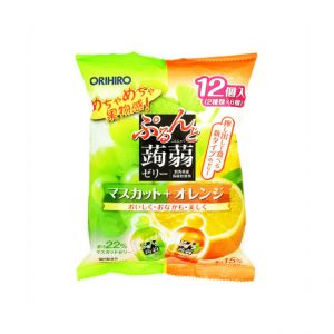 日本ORIHIRO 果冻果汁立喜乐超低卡路里蒟蒻水果果冻（青葡萄+香橙）12枚入