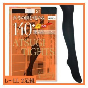 日本ATSUGI厚木发热保暖天鹅绒平纹连裤袜 黑色两条装140D