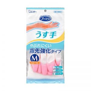 日本ST鸡仔牌 指尖強化橡胶手套 M号 #粉红色 1双入