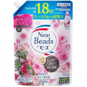 日本KAO花王NEW BEADS鲜花精华增白消臭柔软剂包含洗衣液 补充装1.8倍增量1.22kg 玫瑰木兰香