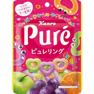 KANRO PURE RING HEART SHAPED PURE GUMMY GREEN APPLE GRAPE PEACH 63G