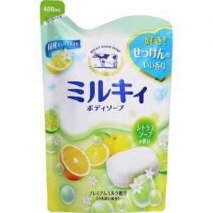 日本COW牛牌牛乳石碱超保湿滋润沐浴露400ml 替换装 黄绿色柑橘香