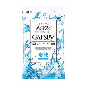 日本GATSBY 100%棉爽快肌肤洁面湿巾 15枚 爽快经典型