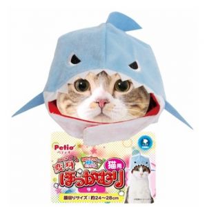 日本PETIO派地奥全猫种用猫咪装扮头套浅蓝鲨鱼头套 24-28 cm