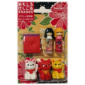 IWAKO ERASER KOKESHI & LUCKY CAT S-181