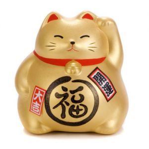 金色招财猫存钱罐摆件 3.5in x 3.25in