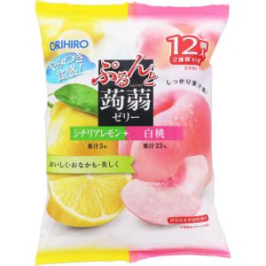 日本ORIHIRO 果汁蒟蒻可吸果冻 柠檬&白桃味 12个*20G