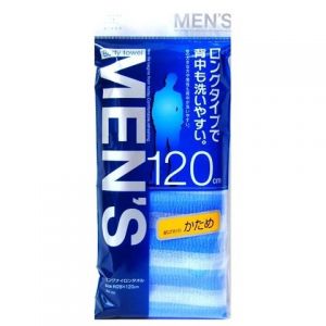 日本AISEN MEN'S背部清洗肌肤爽快硬型长尼龙沐浴毛巾 28×100cm 蓝色