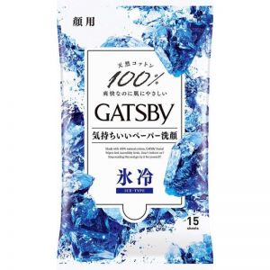 日本GATSBY 100%棉爽快肌肤洁面湿巾 15枚 冰冷冰感型