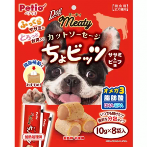 日本PETIO meaty全犬种用间食可投药辅助短切香肠 10g×8袋 鸡胸牛肉味
