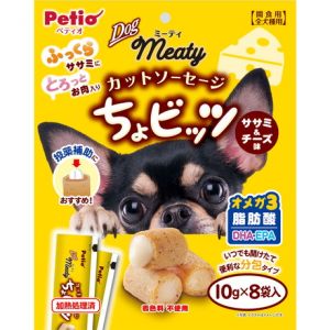 日本PETIO meaty全犬种用间食可投药辅助短切香肠 10g×8袋 鸡胸芝士味