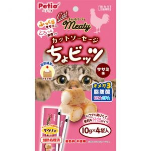 日本PETIO meaty全猫种用间食可投药辅助短切香肠 10g×4袋 鸡胸味