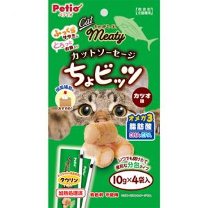 日本PETIO meaty全猫种用间食可投药辅助短切香肠 10g×4袋 鲣鱼味