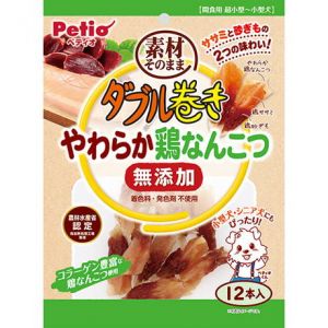 日本PETIO小型犬间食用无添加鸡胸砂肝双重味道鸡软骨棒 12个入