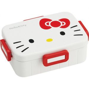 日本SKATER卡通图案四点扣盖型便当盒 白色盖凯蒂猫650ml